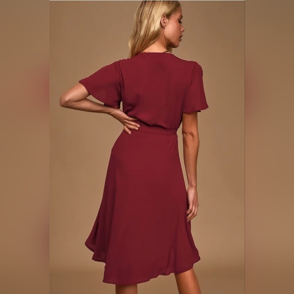 Lulu's Burgundy High Low Wrap Dress Gentle Used Sz Small - Picture 3 of 7